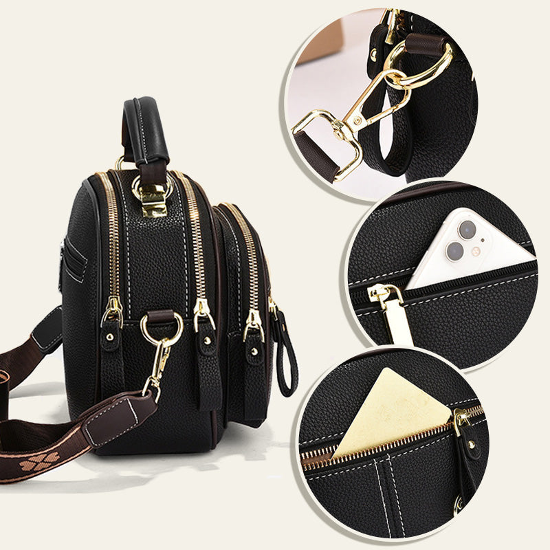Skanto | Klassisk flerroms justerbar bred stropp PU-skinn Crossbody-veske