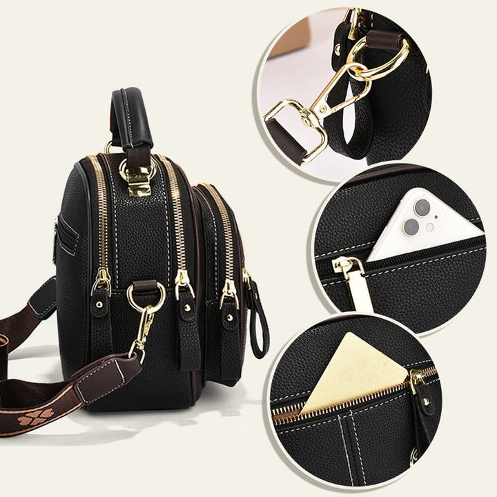 Skanto | Klassisk flerroms justerbar bred stropp PU-skinn Crossbody-veske