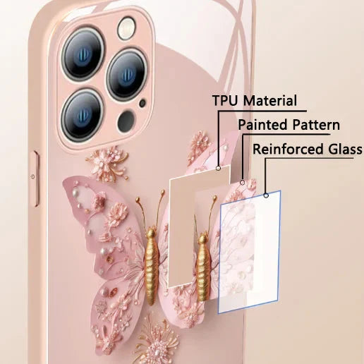 Skanto | Flatt 3D-glassetui med sommerfugl mønster til iPhone