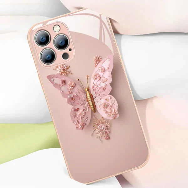 Skanto | Flatt 3D-glassetui med sommerfugl mønster til iPhone