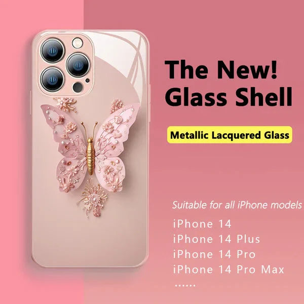 Skanto | Flatt 3D-glassetui med sommerfugl mønster til iPhone