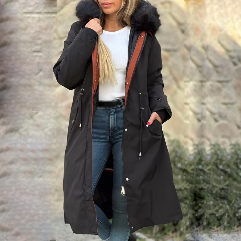 Skanto | 🎁Tidlig Black Friday-salg🎁Vinterjakke med hette og pelskrage, casual parka for kvinner⛄