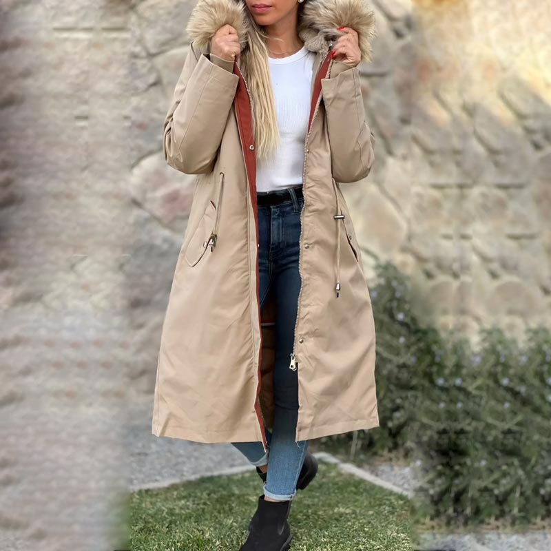 Skanto | 🎁Tidlig Black Friday-salg🎁Vinterjakke med hette og pelskrage, casual parka for kvinner⛄
