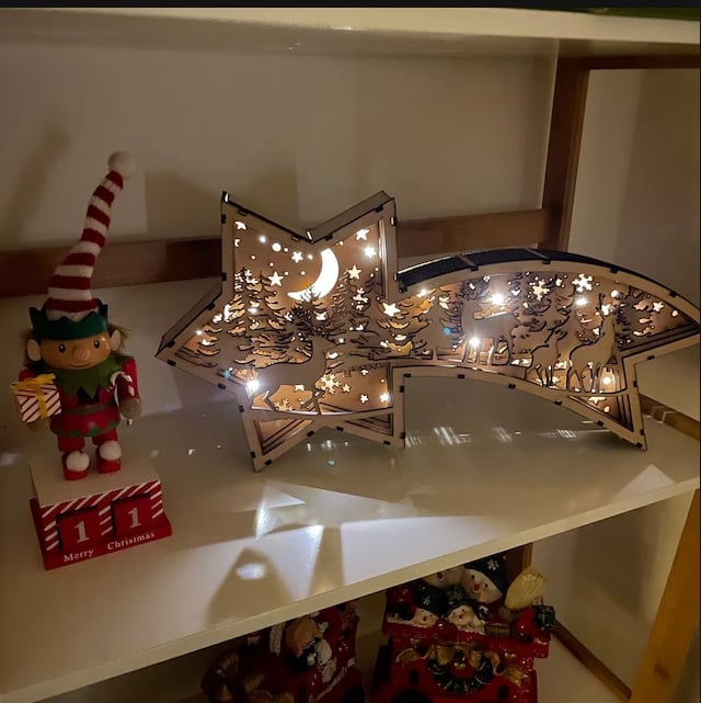 Skanto | 🎅LED-juledekorasjoner i tre Julekrybbe Stjerneformet skrivebordlampe🌟