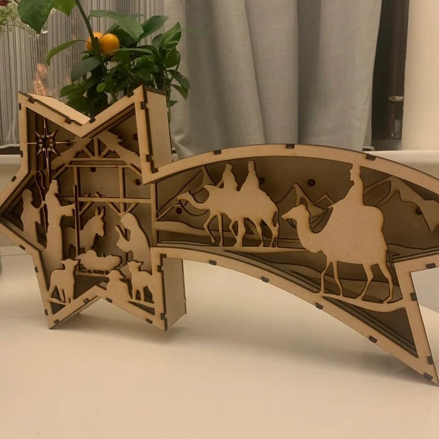 Skanto | 🎅LED-juledekorasjoner i tre Julekrybbe Stjerneformet skrivebordlampe🌟