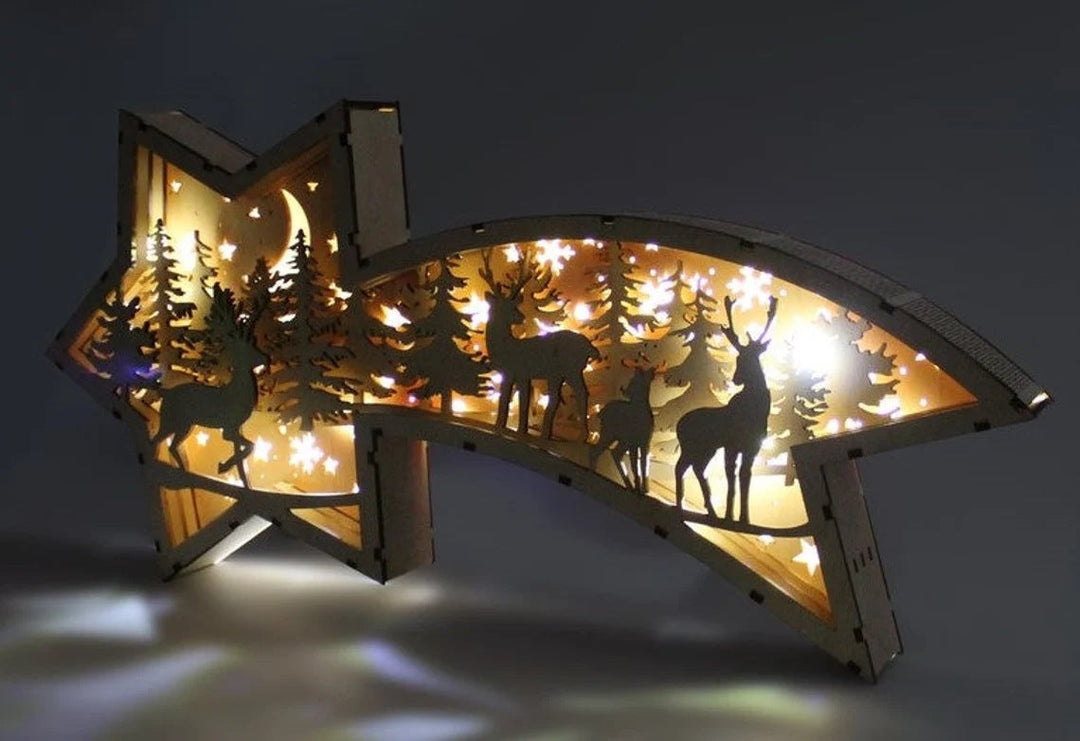 Skanto | 🎅LED-juledekorasjoner i tre Julekrybbe Stjerneformet skrivebordlampe🌟