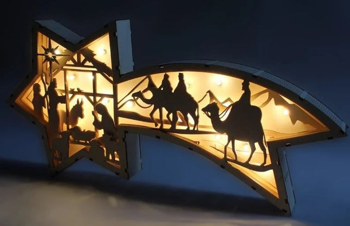 Skanto | 🎅LED-juledekorasjoner i tre Julekrybbe Stjerneformet skrivebordlampe🌟