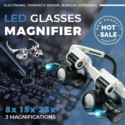 Skanto | LED-briller med forstørrelsesglass (8x 15x 23x)