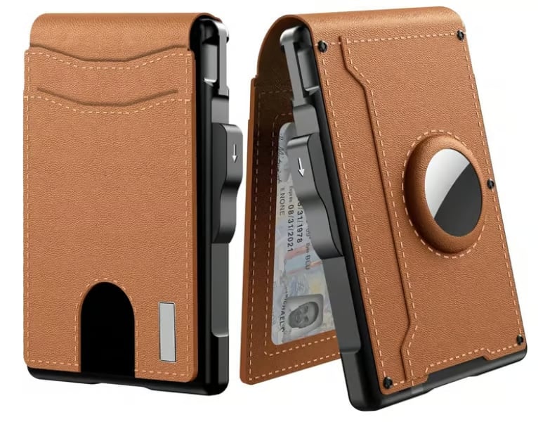 Skanto | 🔥Pop Up aluminiumsveske Pengeklips Slim Leather Slots Kredittkortholdere RFID Blocking Bifold Minimalist Wallet