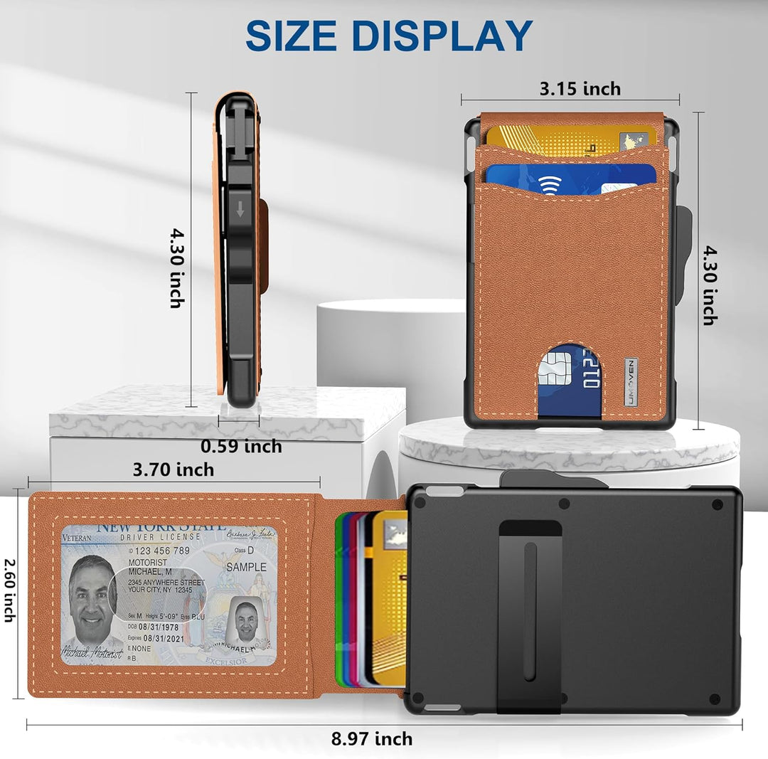 Skanto | 🔥Pop Up aluminiumsveske Pengeklips Slim Leather Slots Kredittkortholdere RFID Blocking Bifold Minimalist Wallet