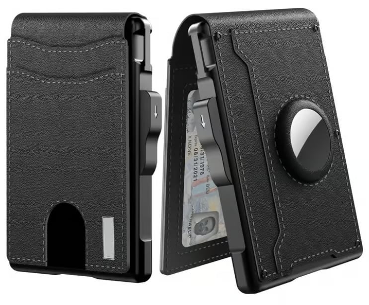 Skanto | 🔥Pop Up aluminiumsveske Pengeklips Slim Leather Slots Kredittkortholdere RFID Blocking Bifold Minimalist Wallet