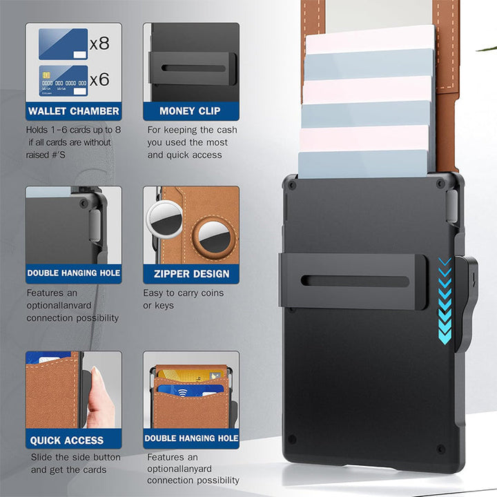 Skanto | 🔥Lommebok for menn - med pop-up aluminiumsveske Minimal lommebok med pengeslips i lær med plass til kredittkort RFID-blokkering