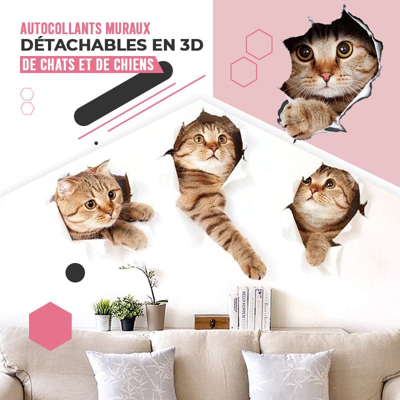Skanto | 3D-klistremerker med katter og hunder som kan fjernes