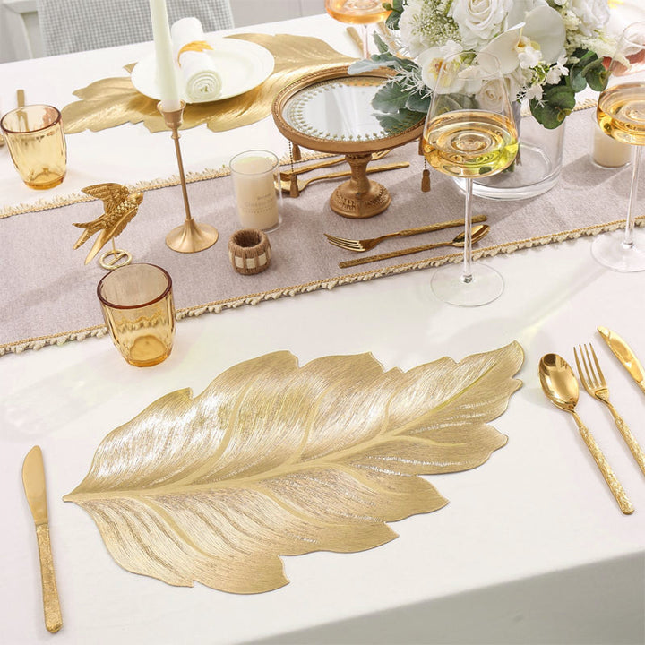 Gold Leaf Luxury Bordskåner – 3D Elegant Bordmatte laget av PVC | Skanto