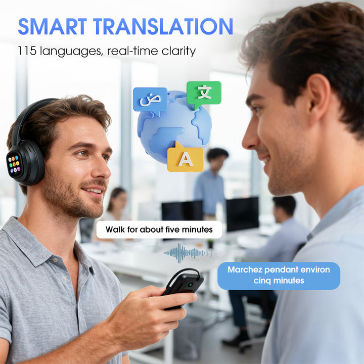 Skanto | AIWave | AI Bluetooth Hodetelefoner med LCD-skjerm Stemmestyring Lydisolasjon for Musikk og Samtaler