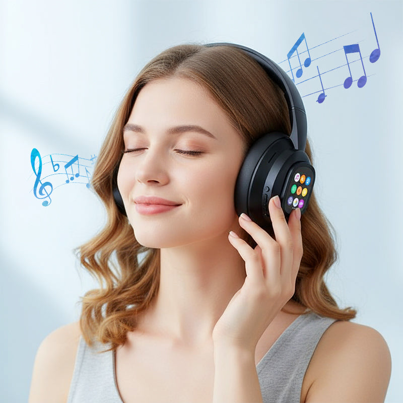Skanto | AIWave | AI Bluetooth Hodetelefoner med LCD-skjerm Stemmestyring Lydisolasjon for Musikk og Samtaler
