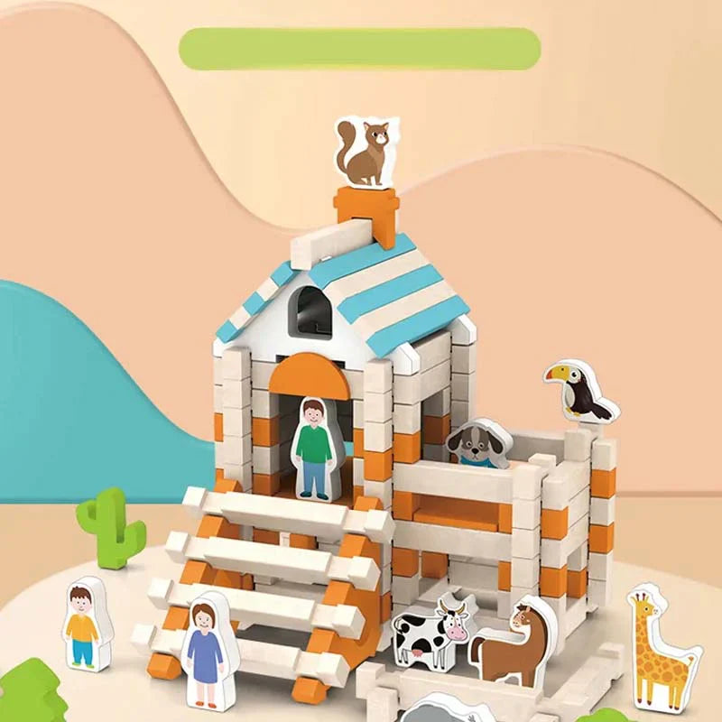 Norvo | Montessori Tre Byggeklosser Sett – Naturlig Stable- og Konstruksjonsleketøy