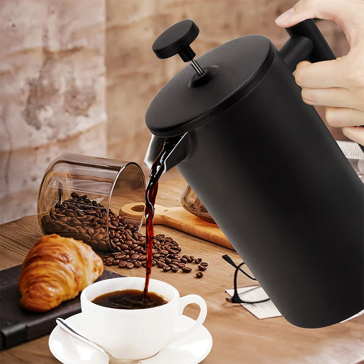 Rustfritt Stål Fransk Press Dobbel Vegg Isolert Kaffe Te Maker | Skanto