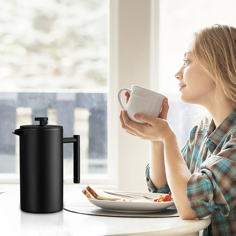 Rustfritt Stål Fransk Press Dobbel Vegg Isolert Kaffe Te Maker | Skanto