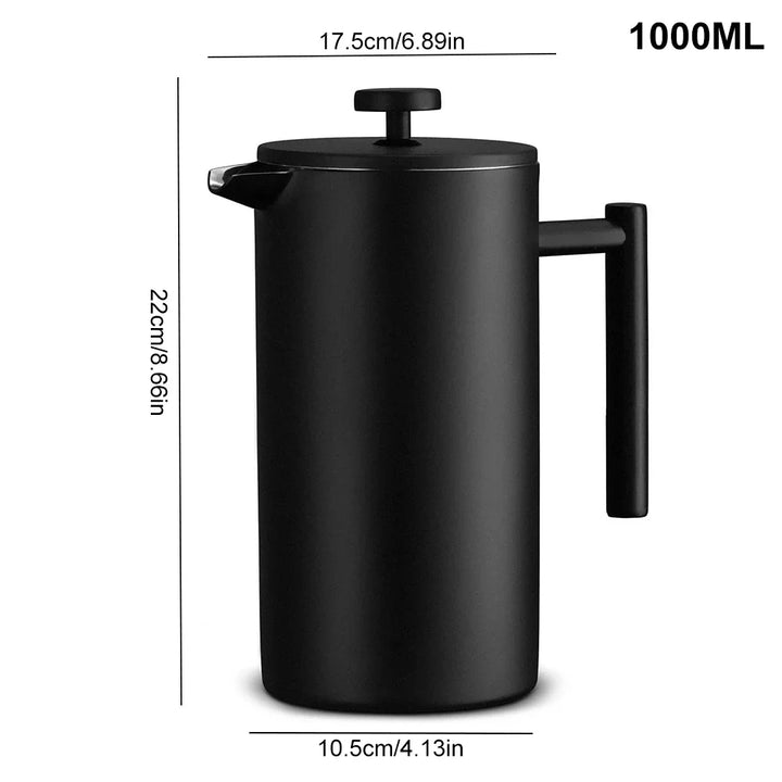 Rustfritt Stål Fransk Press Dobbel Vegg Isolert Kaffe Te Maker | Skanto