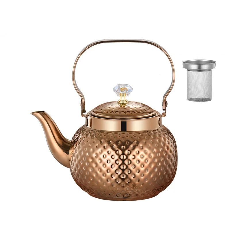 Rustfritt Stål Kjele Hamret Sferisk Teapot med Sil Te-kjeler | Skanto