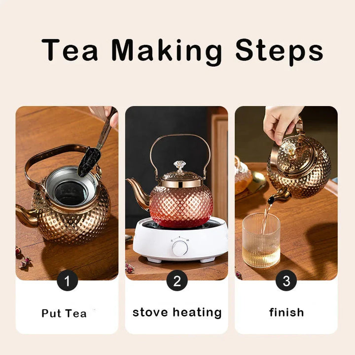 Rustfritt Stål Kjele Hamret Sferisk Teapot med Sil Te-kjeler | Skanto
