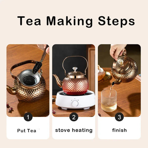 Rustfritt Stål Kjele Hamret Sferisk Teapot med Sil Te-kjeler | Skanto