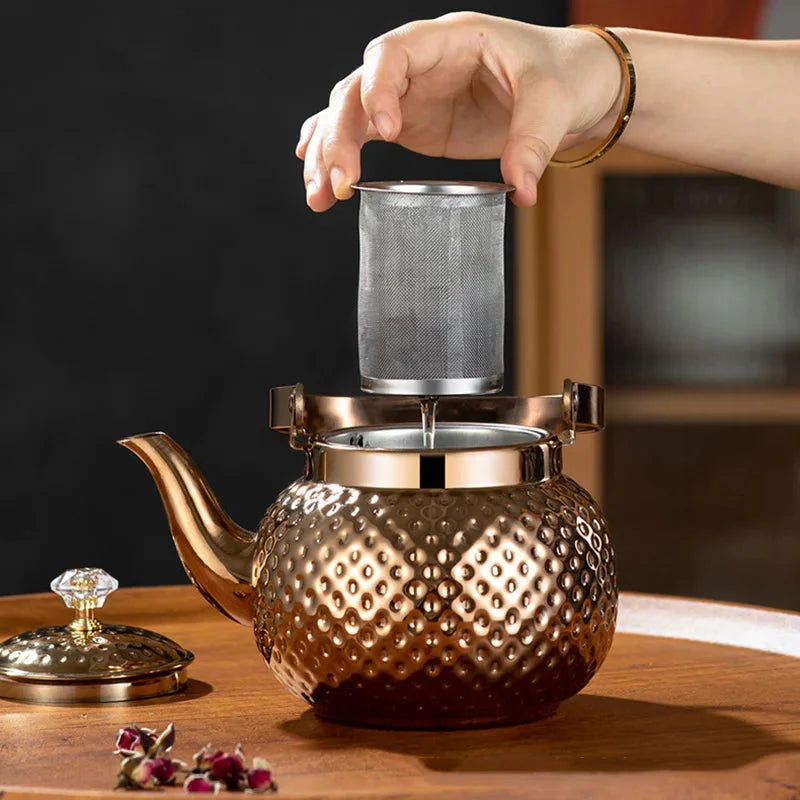 Rustfritt Stål Kjele Hamret Sferisk Teapot med Sil Te-kjeler | Skanto