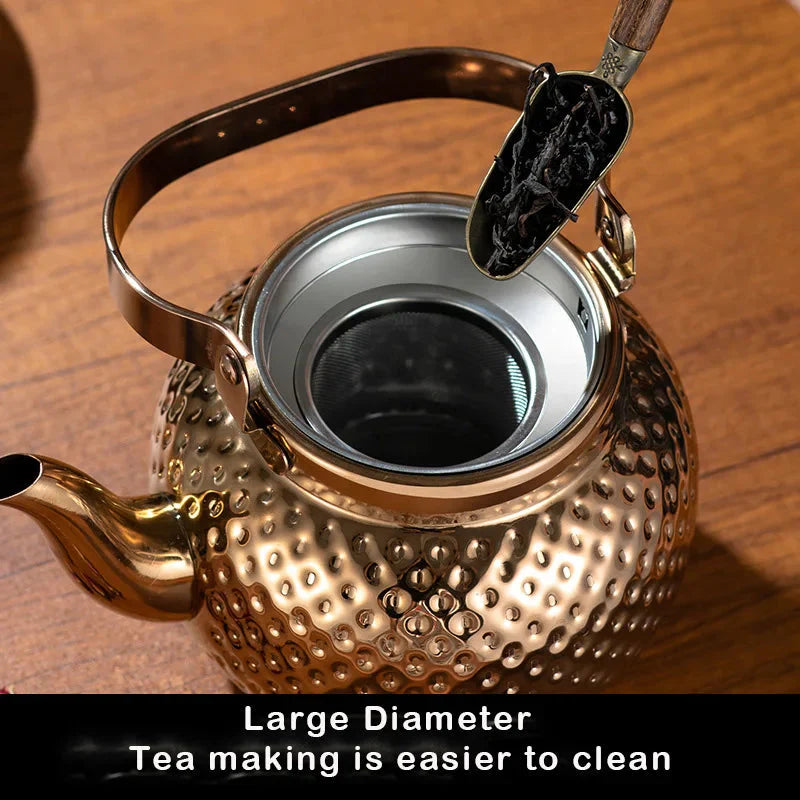Rustfritt Stål Kjele Hamret Sferisk Teapot med Sil Te-kjeler | Skanto