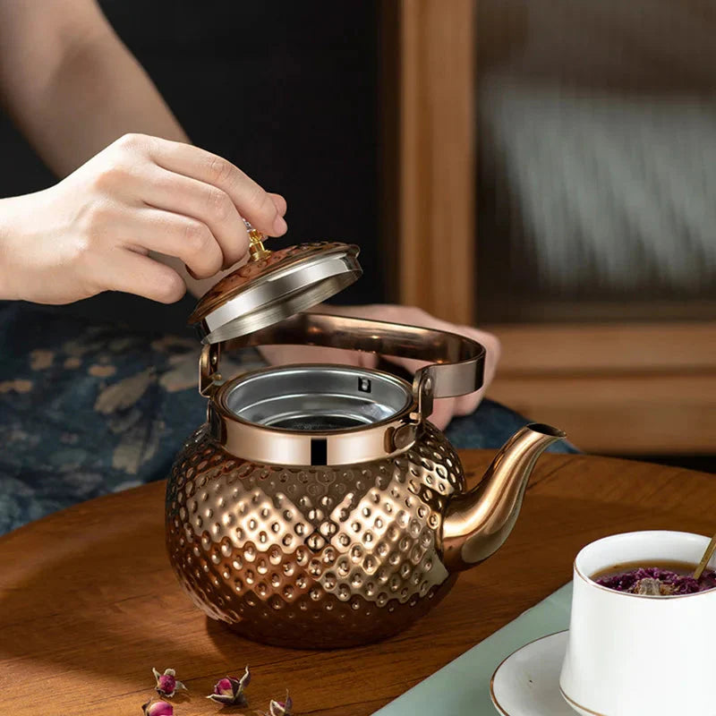 Rustfritt Stål Kjele Hamret Sferisk Teapot med Sil Te-kjeler | Skanto