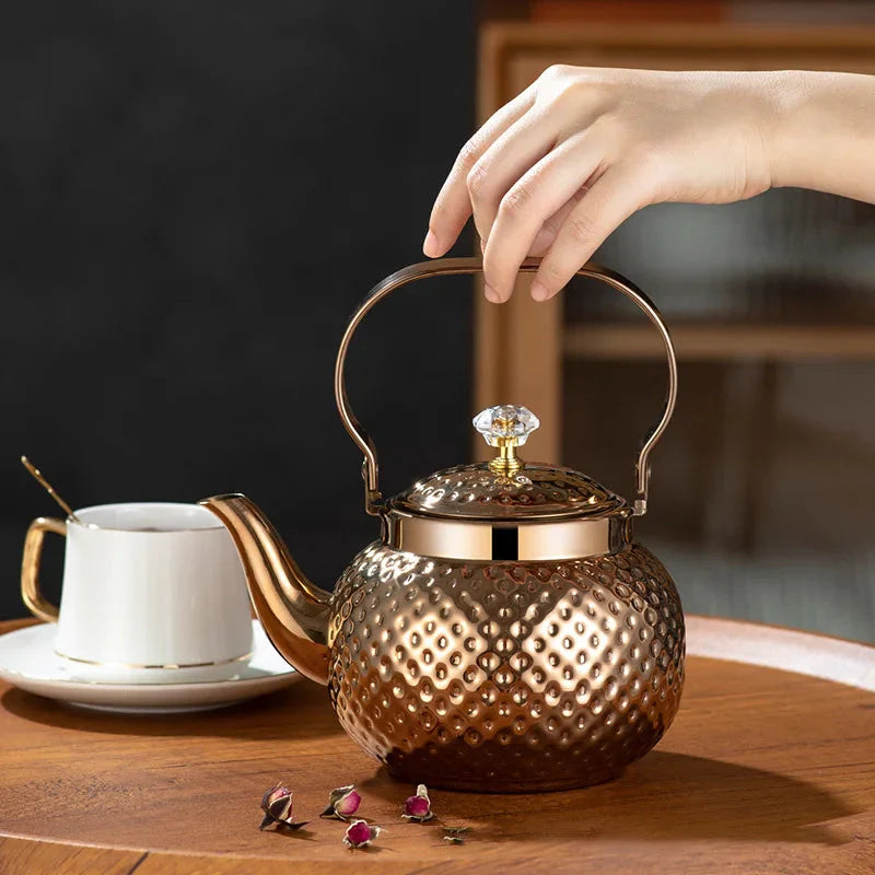 Rustfritt Stål Kjele Hamret Sferisk Teapot med Sil Te-kjeler | Skanto