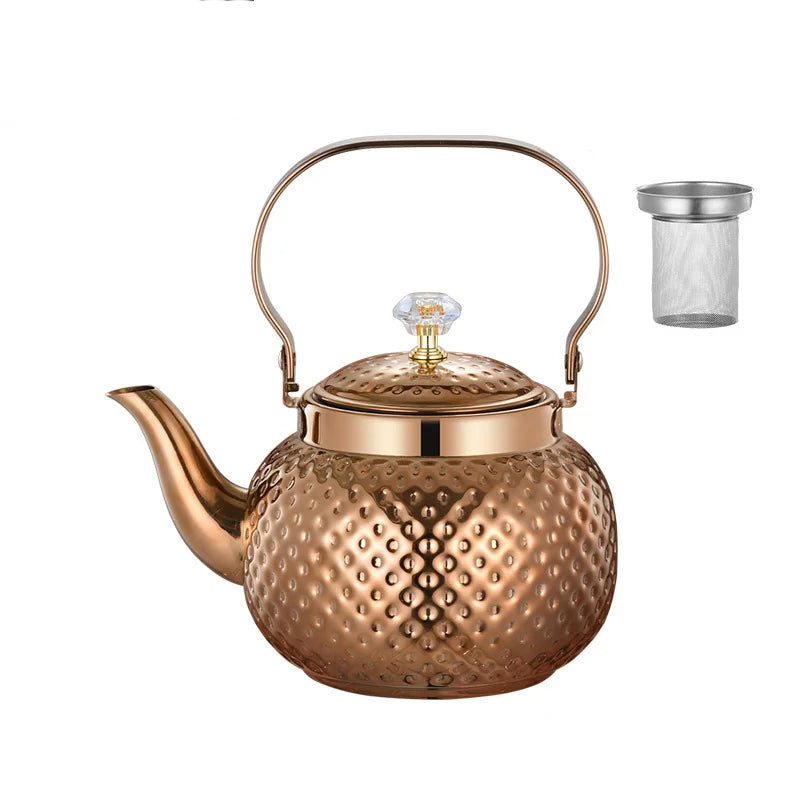 Rustfritt Stål Kjele Hamret Sferisk Teapot med Sil Te-kjeler | Skanto