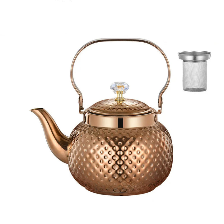 Rustfritt Stål Kjele Hamret Sferisk Teapot med Sil Te-kjeler | Skanto
