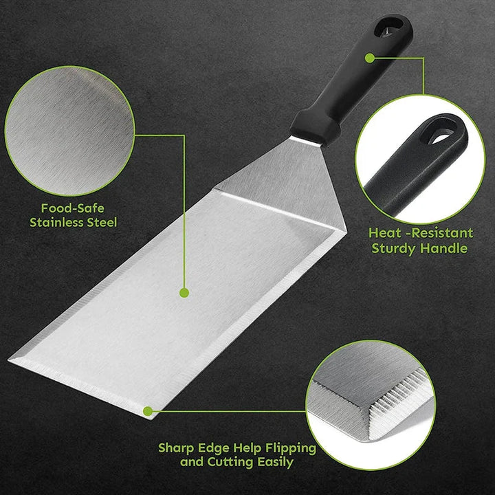 Rustfritt stål lang grillspade med skjærekant skrapeverktøy | Skanto