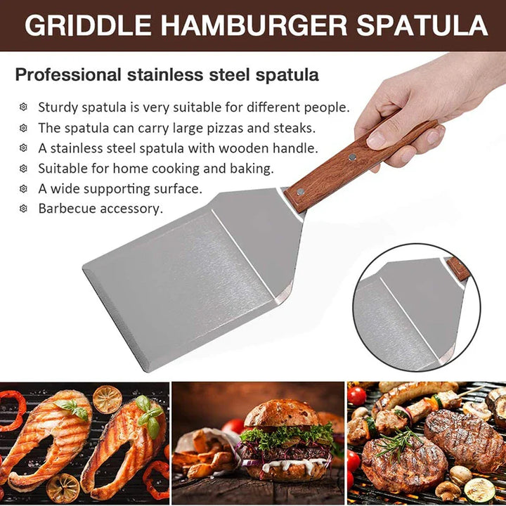 Rustfritt Stål Spatel Skrape med Trehåndtak Grill Flip | Skanto