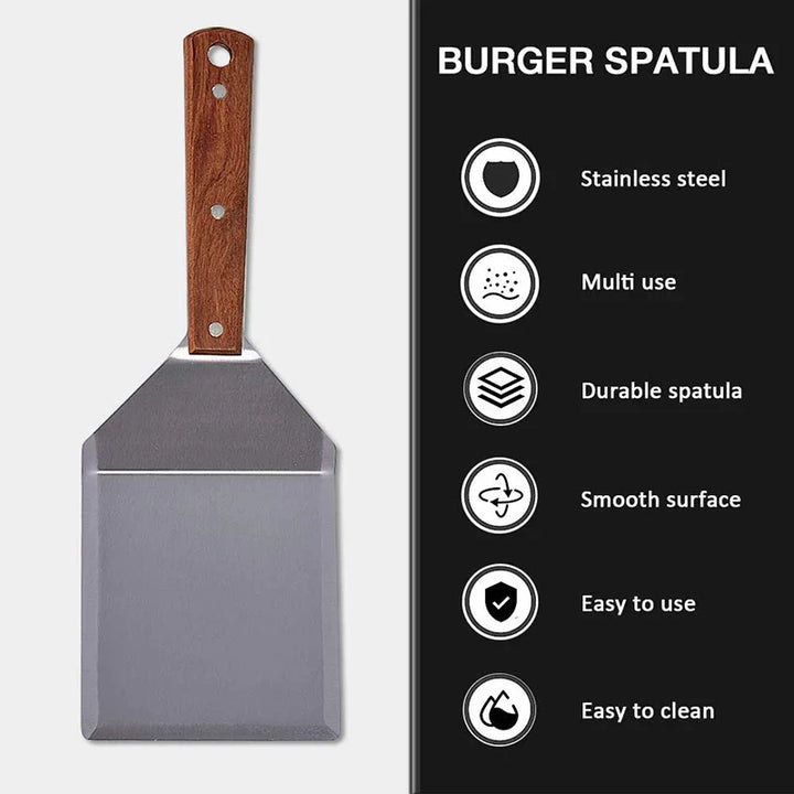 Rustfritt Stål Spatel Skrape med Trehåndtak Grill Flip | Skanto