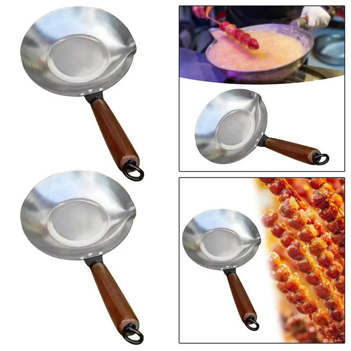 Rustfritt Stål Sukker Smeltende Panne Wok med Hellutløp Trehåndtak | Skanto
