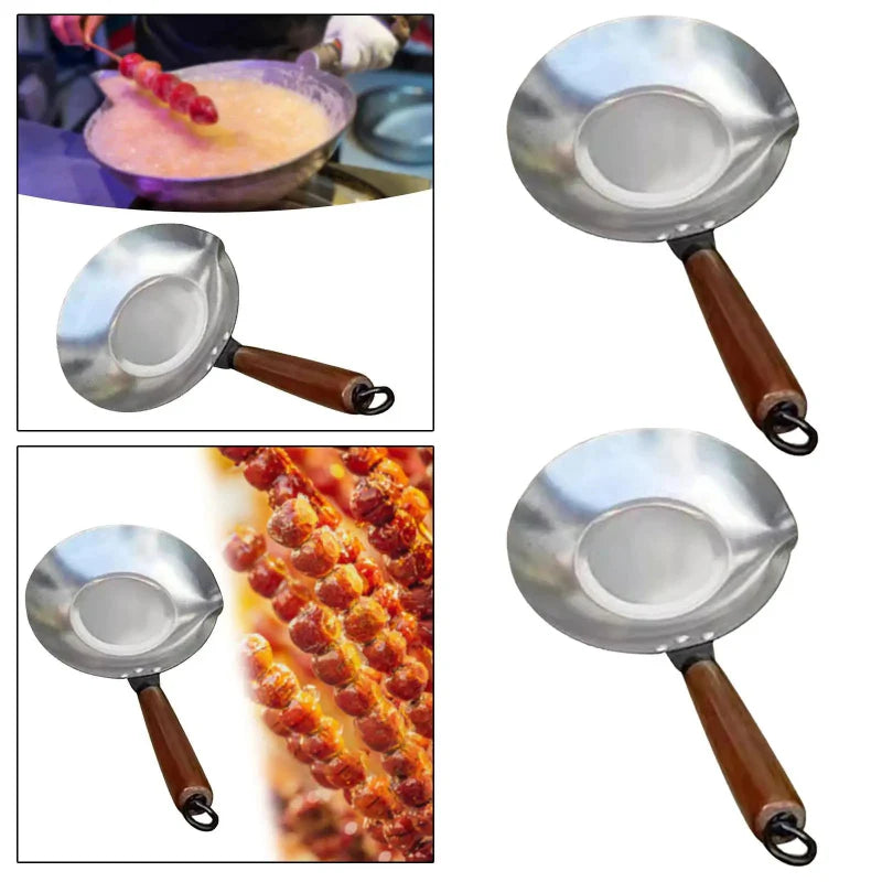Rustfritt Stål Sukker Smeltende Panne Wok med Hellutløp Trehåndtak | Skanto