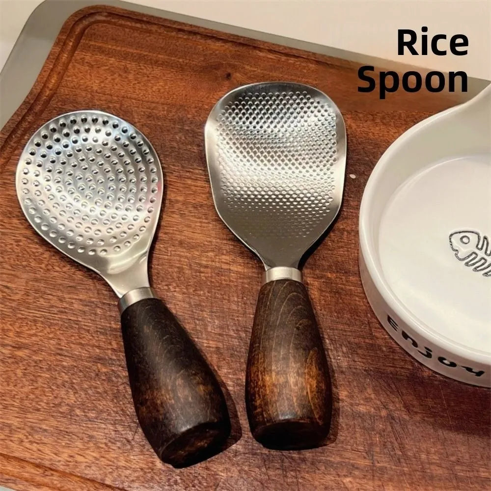 Rustfritt stål vertikal ris spade spatula trehåndtak ris skje | Skanto