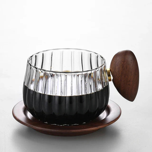 Stripet varmebestandig silikonglass kaffekopp med trekant | Skanto