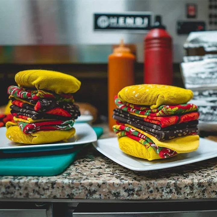Skanto | Sushi Mid-Calf Sokker Gave Sett – 3-Par Harajuku Kattun Sokker med Lekne Pizza, Burger & Sushi Mønstre, Perfekt for Jul eller Bursdagsoverraskelser