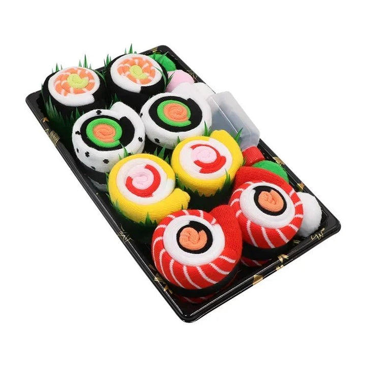 Skanto | Sushi Mid-Calf Sokker Gave Sett – 3-Par Harajuku Kattun Sokker med Lekne Pizza, Burger & Sushi Mønstre, Perfekt for Jul eller Bursdagsoverraskelser