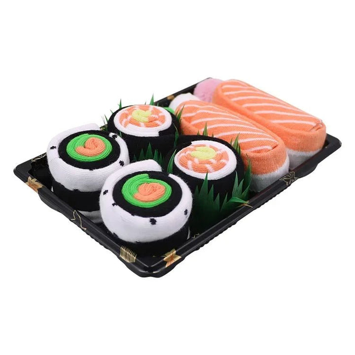 Skanto | Sushi Mid-Calf Sokker Gave Sett – 3-Par Harajuku Kattun Sokker med Lekne Pizza, Burger & Sushi Mønstre, Perfekt for Jul eller Bursdagsoverraskelser