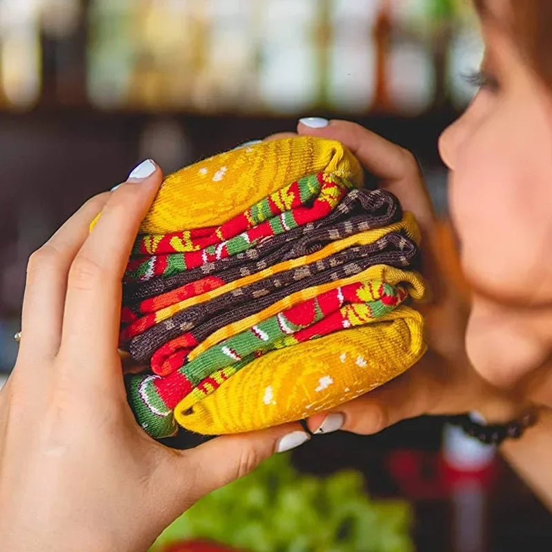 Skanto | Sushi Mid-Calf Sokker Gave Sett – 3-Par Harajuku Kattun Sokker med Lekne Pizza, Burger & Sushi Mønstre, Perfekt for Jul eller Bursdagsoverraskelser
