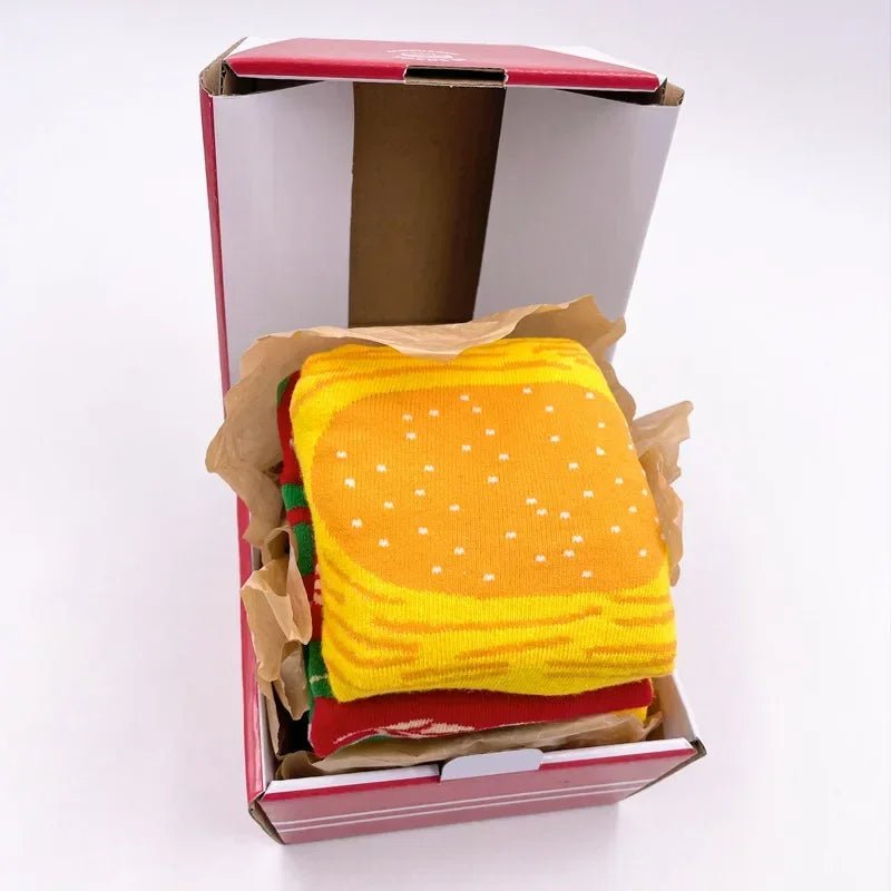 Skanto | Sushi Mid-Calf Sokker Gave Sett – 3-Par Harajuku Kattun Sokker med Lekne Pizza, Burger & Sushi Mønstre, Perfekt for Jul eller Bursdagsoverraskelser