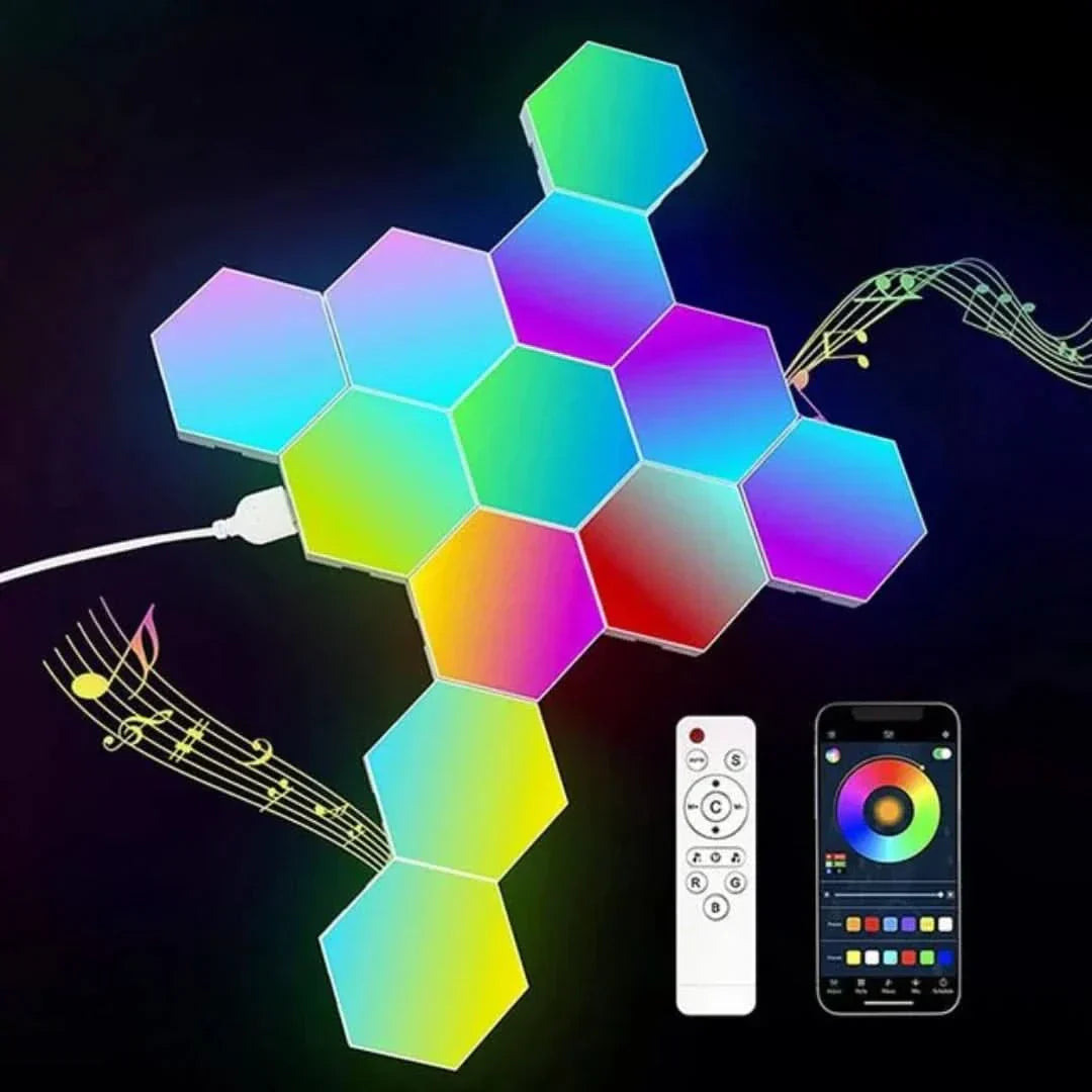 Skanto | Interaktive heksagonale LED-paneler med RGB fargekontroll og musikksynkronisering