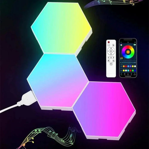 Skanto | Interaktive heksagonale LED-paneler med RGB fargekontroll og musikksynkronisering