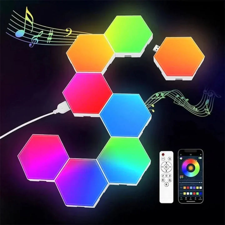 Skanto | Interaktive heksagonale LED-paneler med RGB fargekontroll og musikksynkronisering