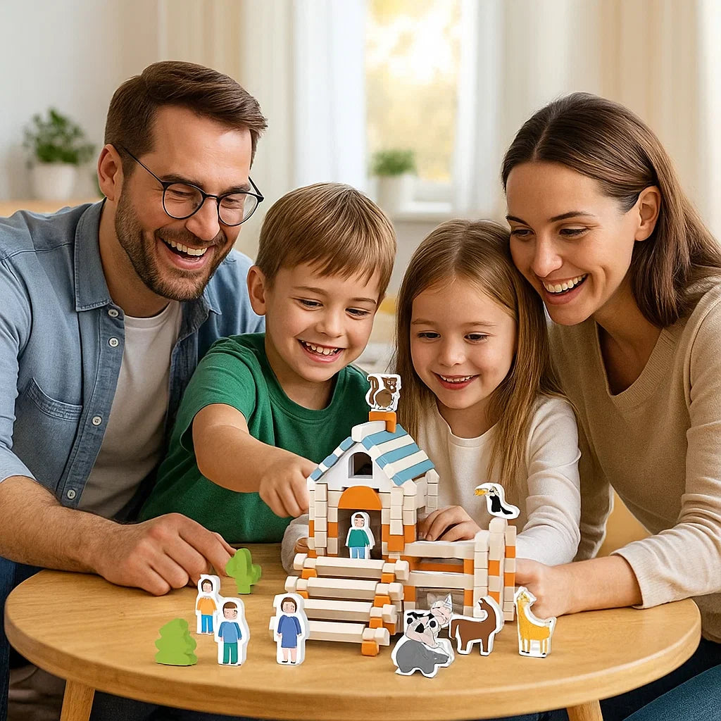 Norvo | Montessori Tre Byggeklosser Sett – Naturlig Stable- og Konstruksjonsleketøy