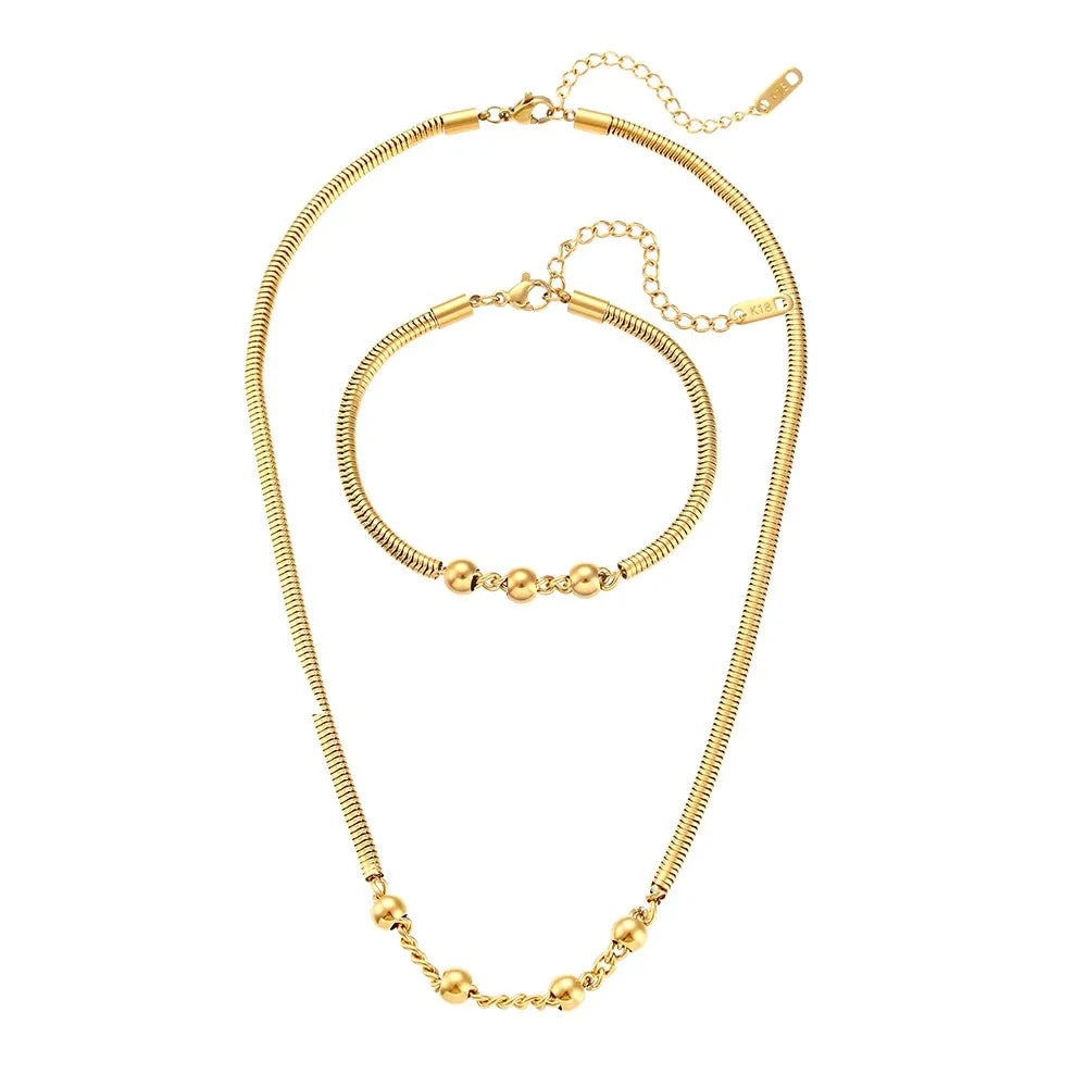 Skanto | Tykk Slangesmykke Perlekjede og Armbåndsett